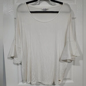 Calvin Klein White Flutter Short Sleeve Shirt in Size XL - Extra Large